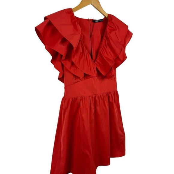 NWT Zara Womens Red Ruffle Mini Dress Blogger Favorite Small 1971/154/649 - Picture 5 of 15